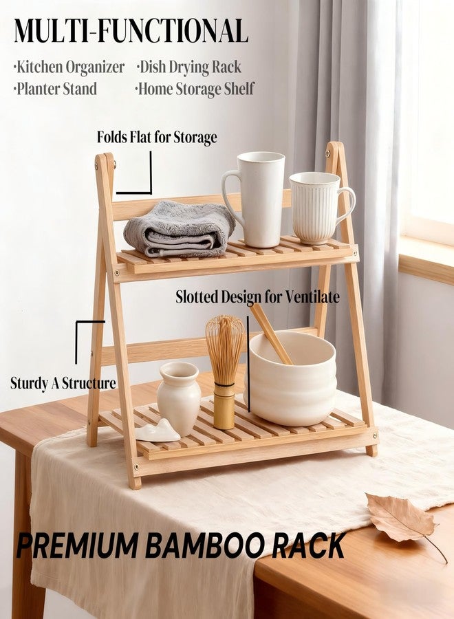 SRCVYLT 1 Pc 2 Tier Matcha Station Shelf, Coffee Station Organizer,Foldable Double Layer Mug Holder for Kitchen Countertop, Plant Shelf,Bar Accessories Condiment Display (Wood) - Image 4